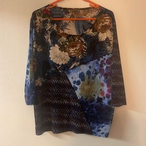Woman’s Floral Print Blouse with 3/4 Sleeves - Size 1X